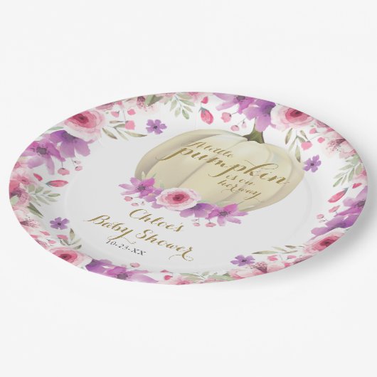 かわいい小さなかぼちゃのフローラ赤ちゃんシャワー ペーパープレート (アングル)