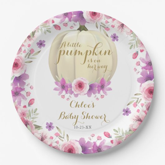 かわいい小さなかぼちゃのフローラ赤ちゃんシャワー ペーパープレート (正面)