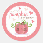 かわいい小さなかぼちゃの女の子ベビーシャワー ラウンドシール (正面)