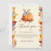 かわいい小さなかぼちゃの子犬の秋ラブベビーシャワー サンキューカード (正面)