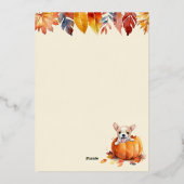 かわいい小さなかぼちゃの子犬の秋ラブベビーシャワー 箔招待状 (裏面)
