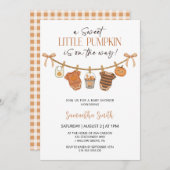 かわいい小さなかぼちゃの衣秋の赤ちゃんシャワー 招待状 (正面/裏面)
