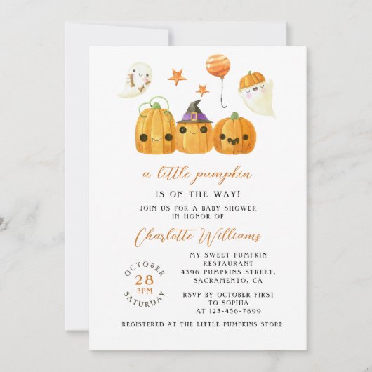 かわいい小さなかぼちゃの途中の赤ちゃんシャワー 招待状 (正面)