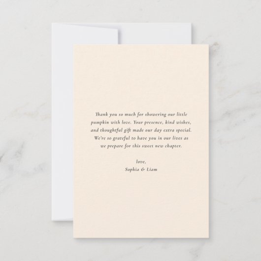 かわいい小さなかぼちゃオレンジ色の赤ちゃんシャワー サンキューカード (裏面)