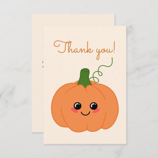 かわいい小さなかぼちゃオレンジ色の赤ちゃんシャワー サンキューカード (正面/裏面)