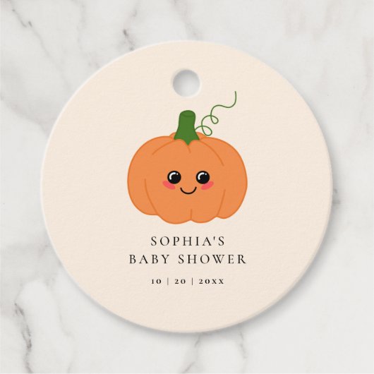 かわいい小さなかぼちゃオレンジ色の赤ちゃんシャワー フェイバータグ (正面)