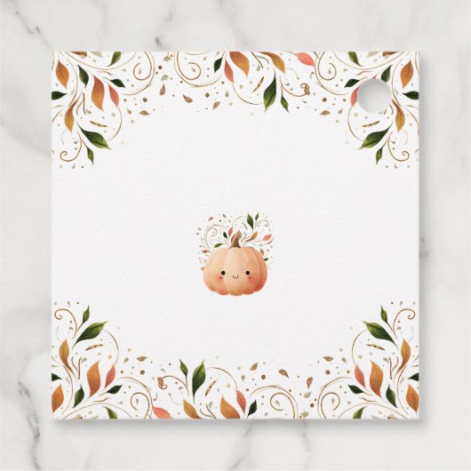 かわいい小さなかぼちゃオンザウェイ秋赤ちゃんシャワー フェイバータグ (裏面)