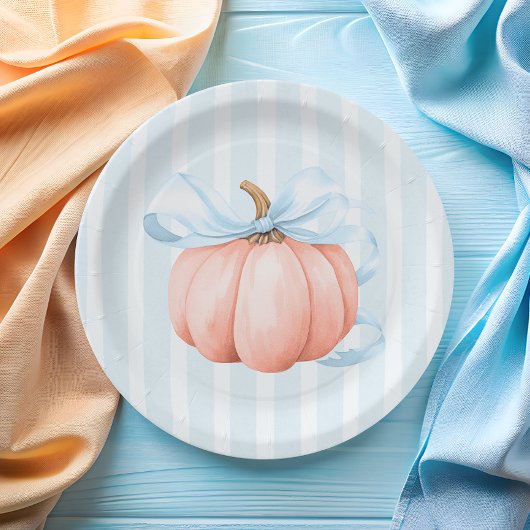 かわいい小さなかぼちゃブルーボウ赤ちゃんシャワー ペーパープレート