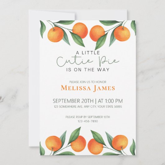 かわいい小さなかわいこちゃんは方法柑橘系の赤ちゃんシャワー 招待状 (正面)