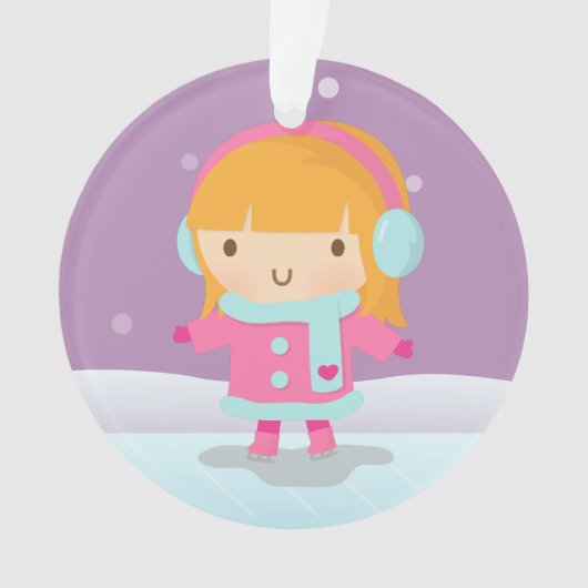 かわいい小さなアイススケーターの女の子 冬のクリスマス オーナメント (正面)