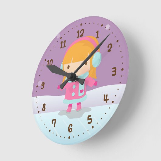かわいい小さなアイススケーターウィンターガールズルームデコール ラウンド壁時計 (傾斜)