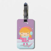 かわいい小さなアイススケーター女のパーソナライズされた子パープル ラゲッジタグ (裏面縦)