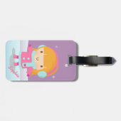 かわいい小さなアイススケーター女のパーソナライズされた子パープル ラゲッジタグ (裏面横)