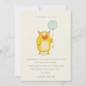 かわいい小さなアクアイエローハッピーモンスターベビーシャワー サンキューカード (正面)