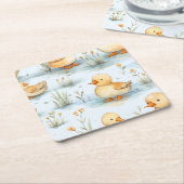 かわいい小さなアヒルのパターン スクエアペーパーコースター (アングル)