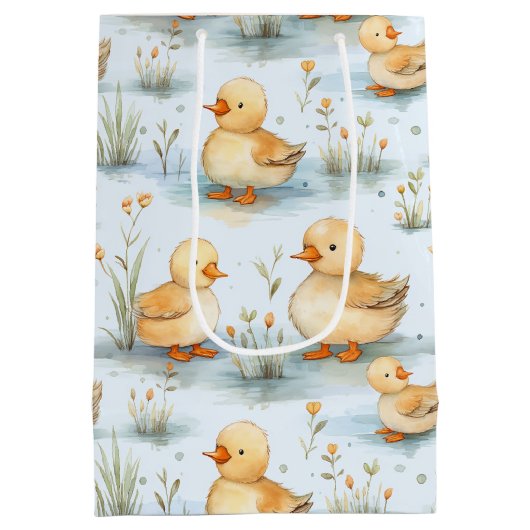 かわいい小さなアヒルのパターン ミディアムペーパーバッグ (裏面)