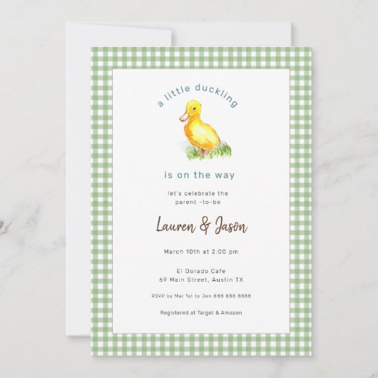 かわいい小さなアヒル素朴な赤ちゃんシャワー招待状 招待状 (正面)