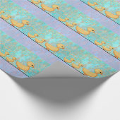 かわいい小さなアヒルonパープルティール（緑がかった色）ダマスク ラッピングペーパー (角)