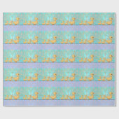 かわいい小さなアヒルonパープルティール（緑がかった色）ダマスク ラッピングペーパー (フラット)