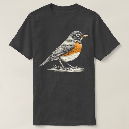 かわいい小さなアメリカンロビンの鳥の自然のイラスト Tシャツ (デザイン正面)