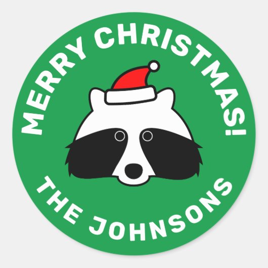 かわいい小さなアライグマのクリスマス封筒用シールシール ラウンドシール (正面)