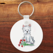 かわいい小さなウェスティテリア犬のイラスト キーホルダー (正面)
