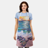 かわいい小さなウミガメと日の出のキッチンエプロン エプロン (着用した状態)