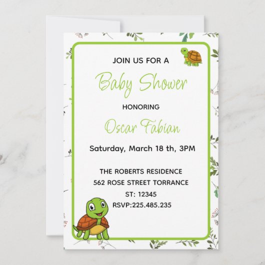 かわいい小さなウミガメの赤ちゃんシャワーの招待状 招待状 (正面)