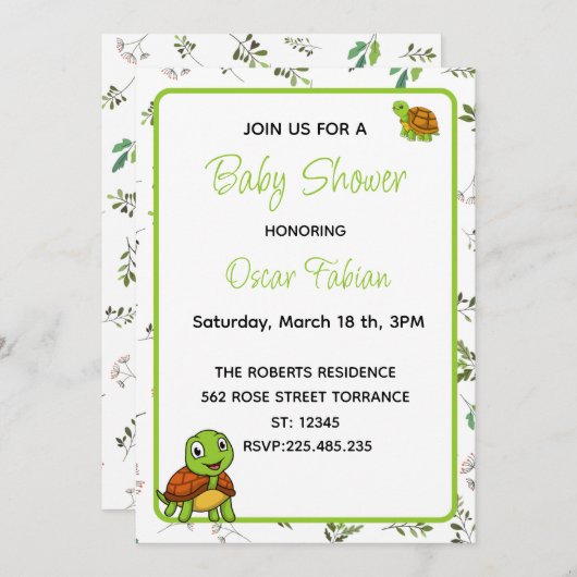 かわいい小さなウミガメの赤ちゃんシャワーの招待状 招待状 (正面/裏面)