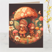 かわいい小さなエルフの少女二人 カード (黄色い花)
