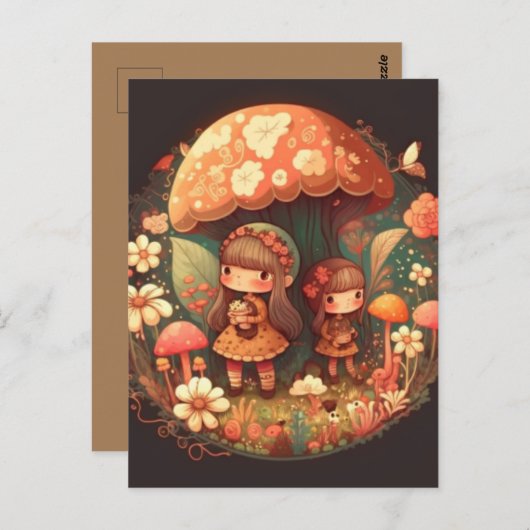 かわいい小さなエルフの少女二人 ポストカード (正面/裏面)