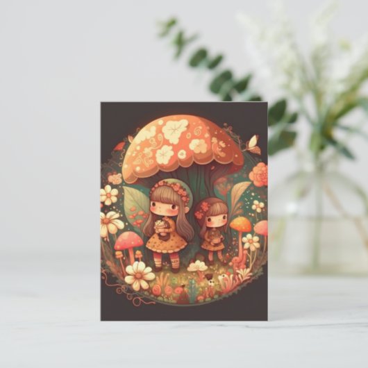 かわいい小さなエルフの少女二人 ポストカード (スタンド正面)