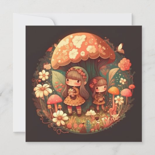 かわいい小さなエルフの少女二人 招待状 (正面)