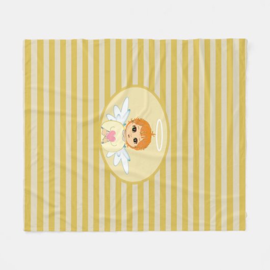 かわいい小さなエンジェルオンゴールデンストライプの フリースブランケット (正面(横))