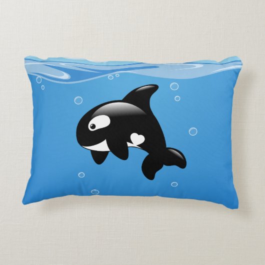 かわいい小さなオルカホエールイン海 アクセントクッション (裏面)