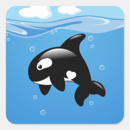 かわいい小さなオルカホエールイン海 スクエアシール