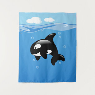 かわいい小さなオルカホエールイン海 タペストリー