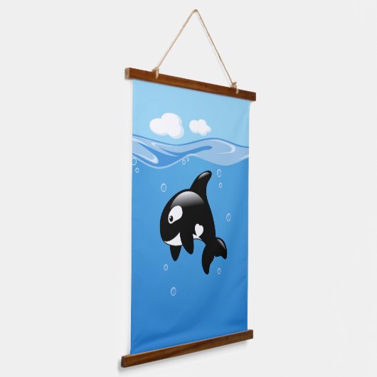 かわいい小さなオルカホエールイン海 吊り下げ型タペストリー (傾斜あり)