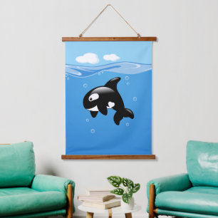 かわいい小さなオルカホエールイン海 吊り下げ型タペストリー