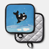 かわいい小さなオルカホエールイン海 鍋敷き (正面/裏面)