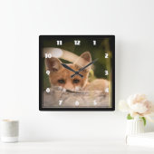 かわいい小さなオレンジのキツネ スクエア壁時計 (ホーム)