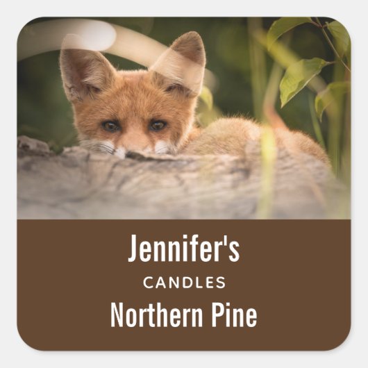 かわいい小さなオレンジ色のキツネキャンドルまたは石鹸の写真 スクエアシール (正面)