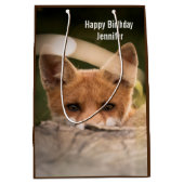 かわいい小さなオレンジ色のキツネ誕生日 ミディアムペーパーバッグ (正面)