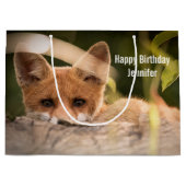 かわいい小さなオレンジ色のキツネ誕生日 ラージペーパーバッグ (正面)