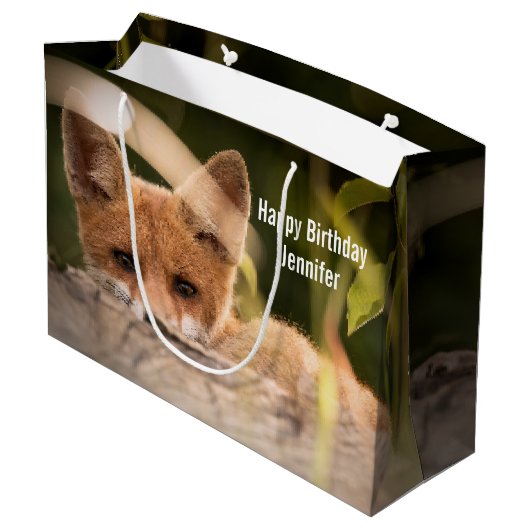 かわいい小さなオレンジ色のキツネ誕生日 ラージペーパーバッグ (裏面アングル)