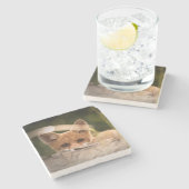 かわいい小さなオレンジ色のキツネ ストーンコースター (横)