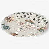 かわいい小さなカウボーイは男の子の赤ちゃんシャワーを途中にある ペーパープレート (アングル)