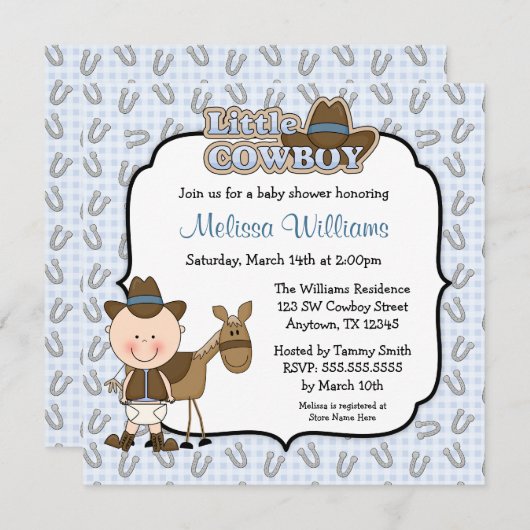 かわいい小さなカウボーイベビーシャワー招待状 招待状 (正面/裏面)