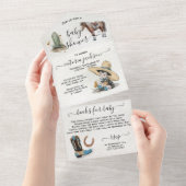 かわいい小さなカウボーイ西の水の色ベビーシャワー オールインワン招待状 (貼ってはがせる)