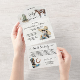 かわいい小さなカウボーイ西の水の色ベビーシャワー オールインワン招待状